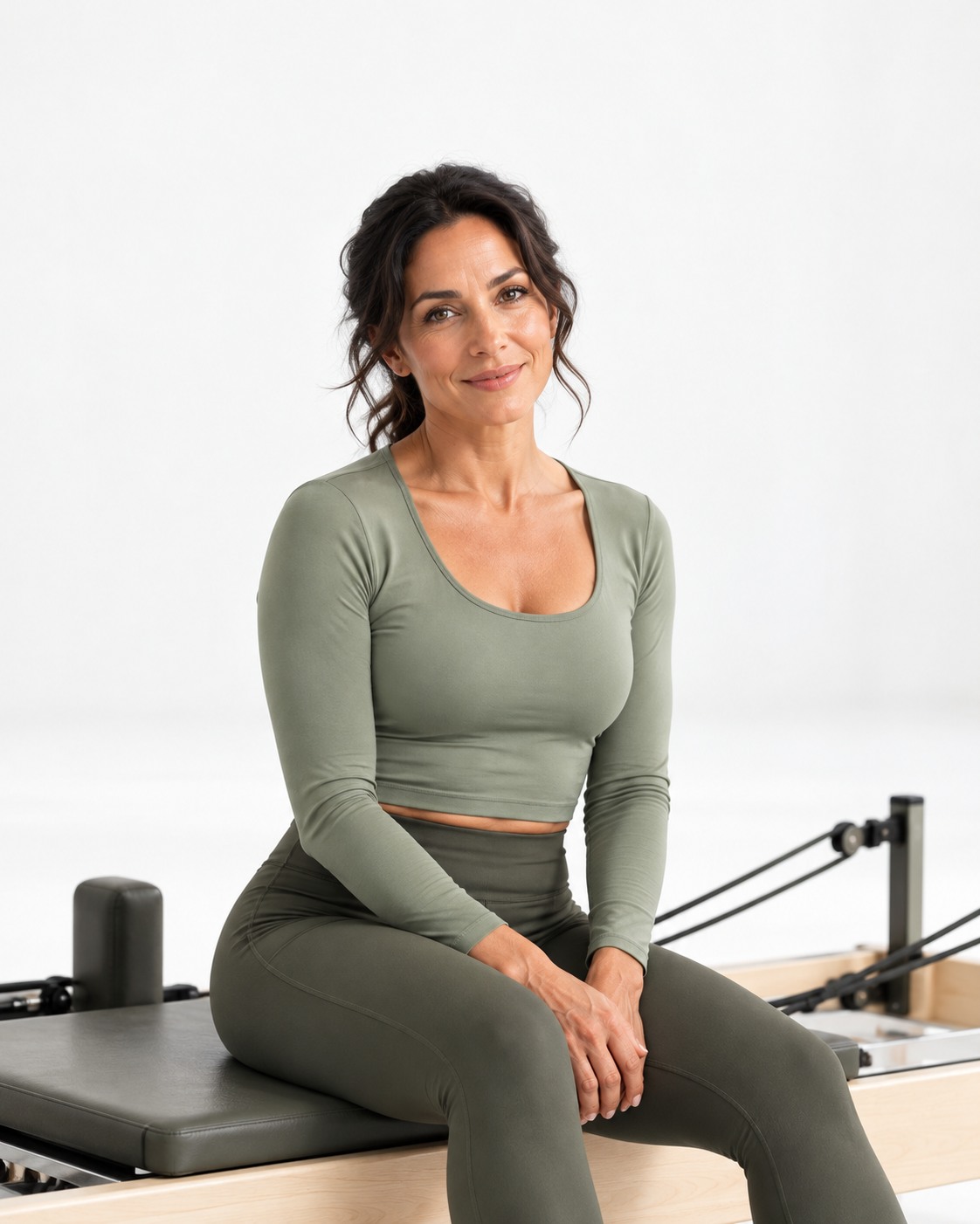 Leila Haddad, seated in the bright Pilates studio