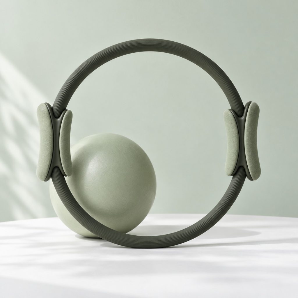 Olive Pilates ring and sage exercise ball