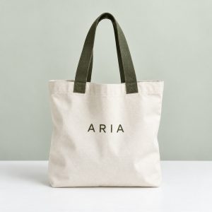 Ivory ARIA canvas tote with olive handles